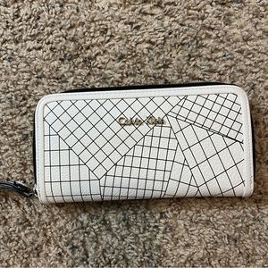 Calvin Klein White & Black Leather Wristlet